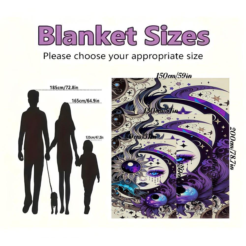 "Galactic Moon Goddess Tattoo Design Art Print"Blanket Flannel Throw Blanket for Sofa, Bed, Travel, Camping, Office