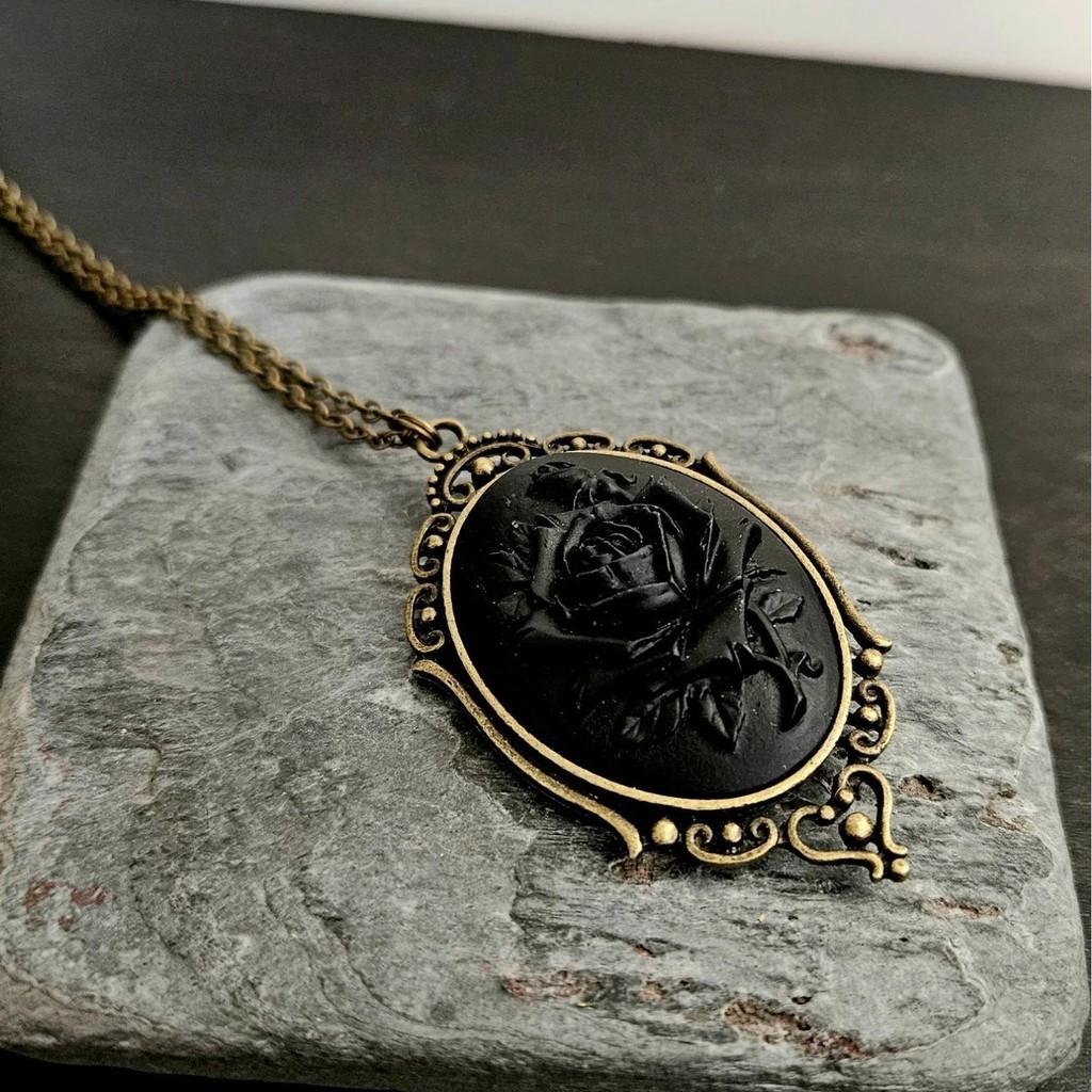Gothic Rose Embossed Necklace With Cross Chain For Women And Memorial Gift