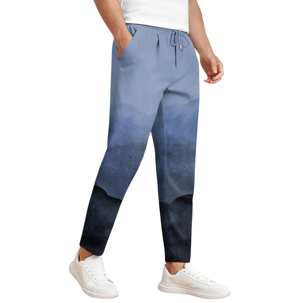 Men's Casual Gradient Trousers, Elastic Waist Drawstring, Lightweight And Slim Fit, With Pockets, Comfortable And Breathable