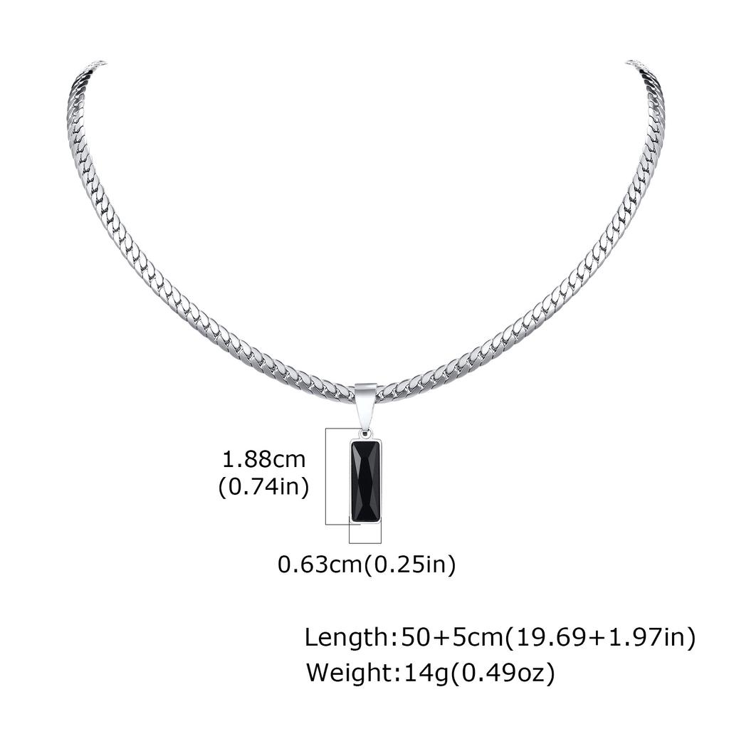 Vnox Men's Stainless Steel Flat Cuban Chain Adjustable Necklace with Square Black Zircon Pendant, Hip Hop Jewelry Gift for Him