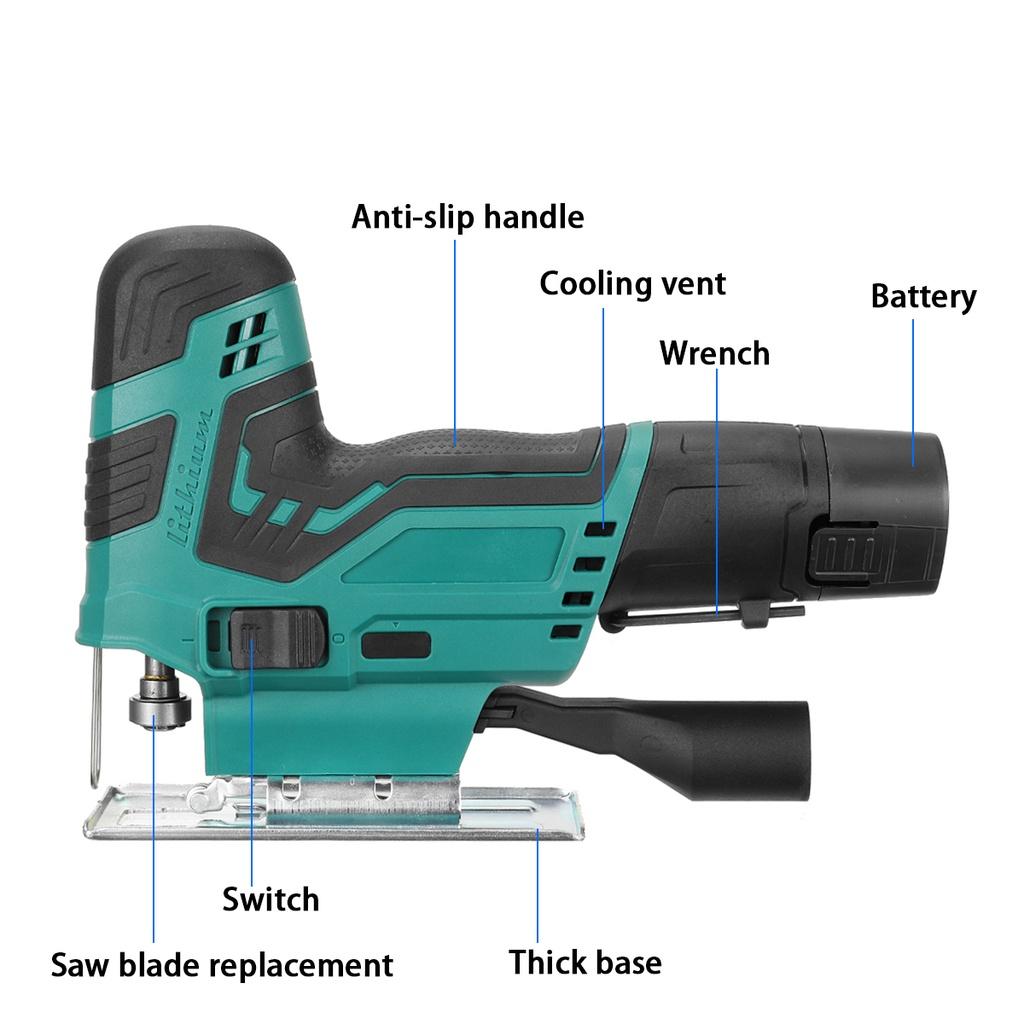 12V 1080W Tragbare elektrische Säge Astsäge Stichsäge Wiederaufladbare Holzbearbeitungs-Elektrowerkzeuge Holzsäge mit 1/2 Akku