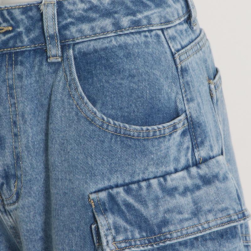 Blau gewaschene Cargohose mit mehreren Taschen, Y2k-Retro-High-Street-Mode, hohe Taille, Jeans, Paar, Harajuku, einfache lässige Hose mit weitem Bein