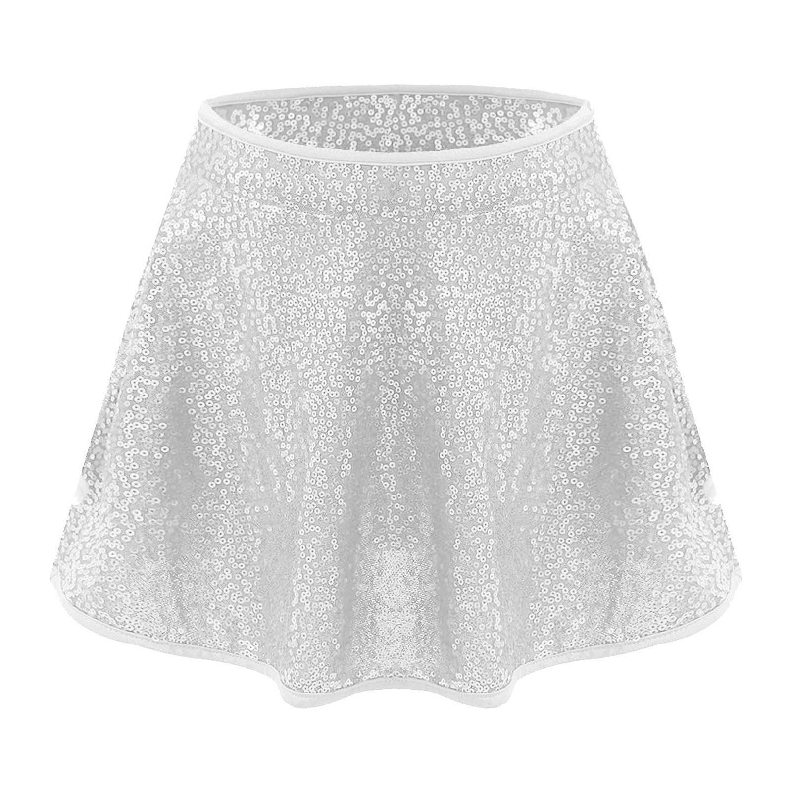 

Спідниця для танців для дівчаток, прикрашена блискучими паєтками, еластичний пояс, вбудовані трусики, спідниця для виступів 3-4 Years срібний