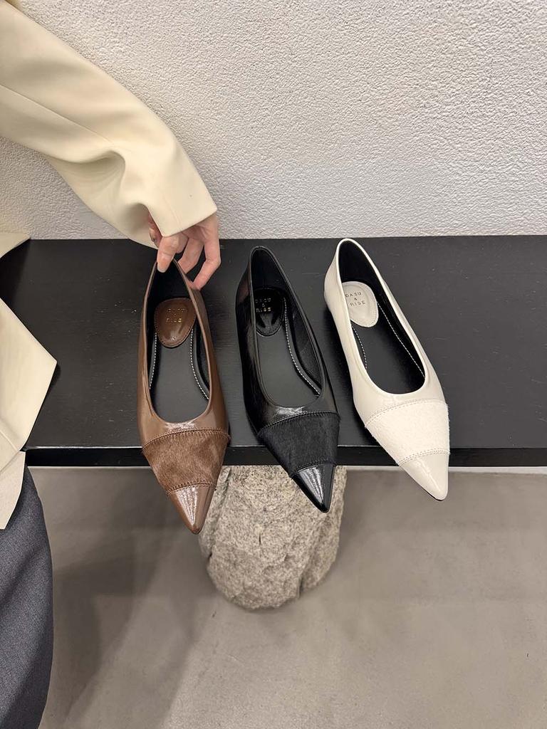 fashion Pointed Toe Women Loafers Autumn Spring Dress Shoes 2024 New Arrivals Casual Black Brown White Flock Fashion Slip On Office Shoe