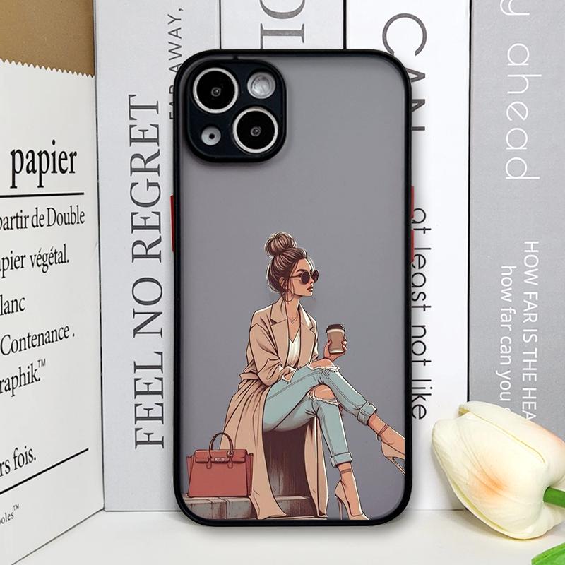Fashion Girl Women Coffee Miss Phone Case for Samsung Galaxy S25 S24 S23 Ultra S22 Plus S21 FE 5G Shockproof Bumper Hard Covers