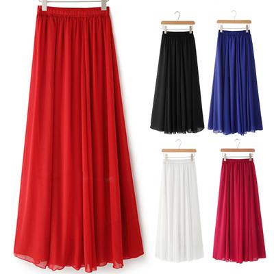 Gonna in chiffon da donna, gonna elastica a vita alta, plissettata, lunghezza alla caviglia, tinta unita, orlo fluido, gonna lunga da indossare tutti i giorni
