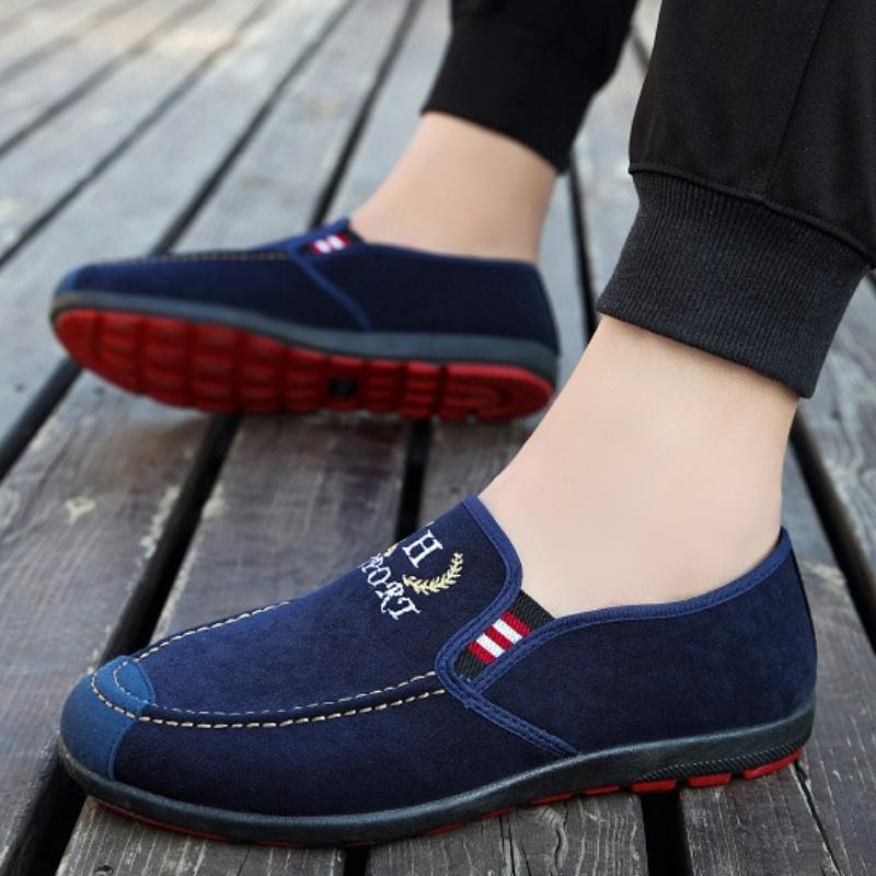 Men's Shoes Low-top Canvas Shoes Lightweight Walking Flats Breathable Cloth Shoe Soft Sole Casual Loafers Slip-on Driving Shoes