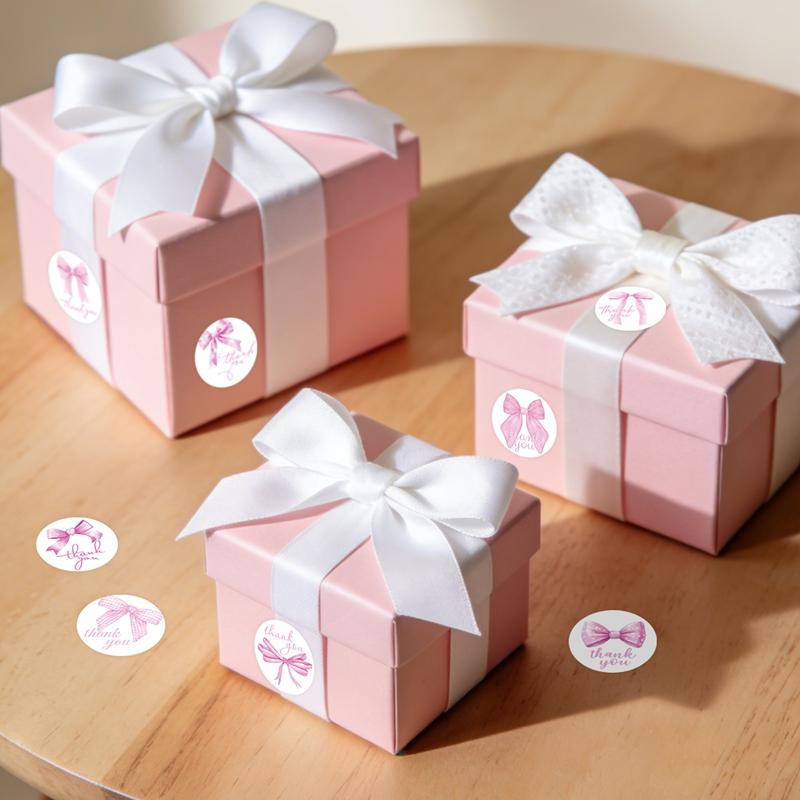 500pcs/roll Pink Bow Seal Stickers Gift Bag Candy Box Seal Lables Thank You Decals Bow Theme Birthday Party Decoration Stickers