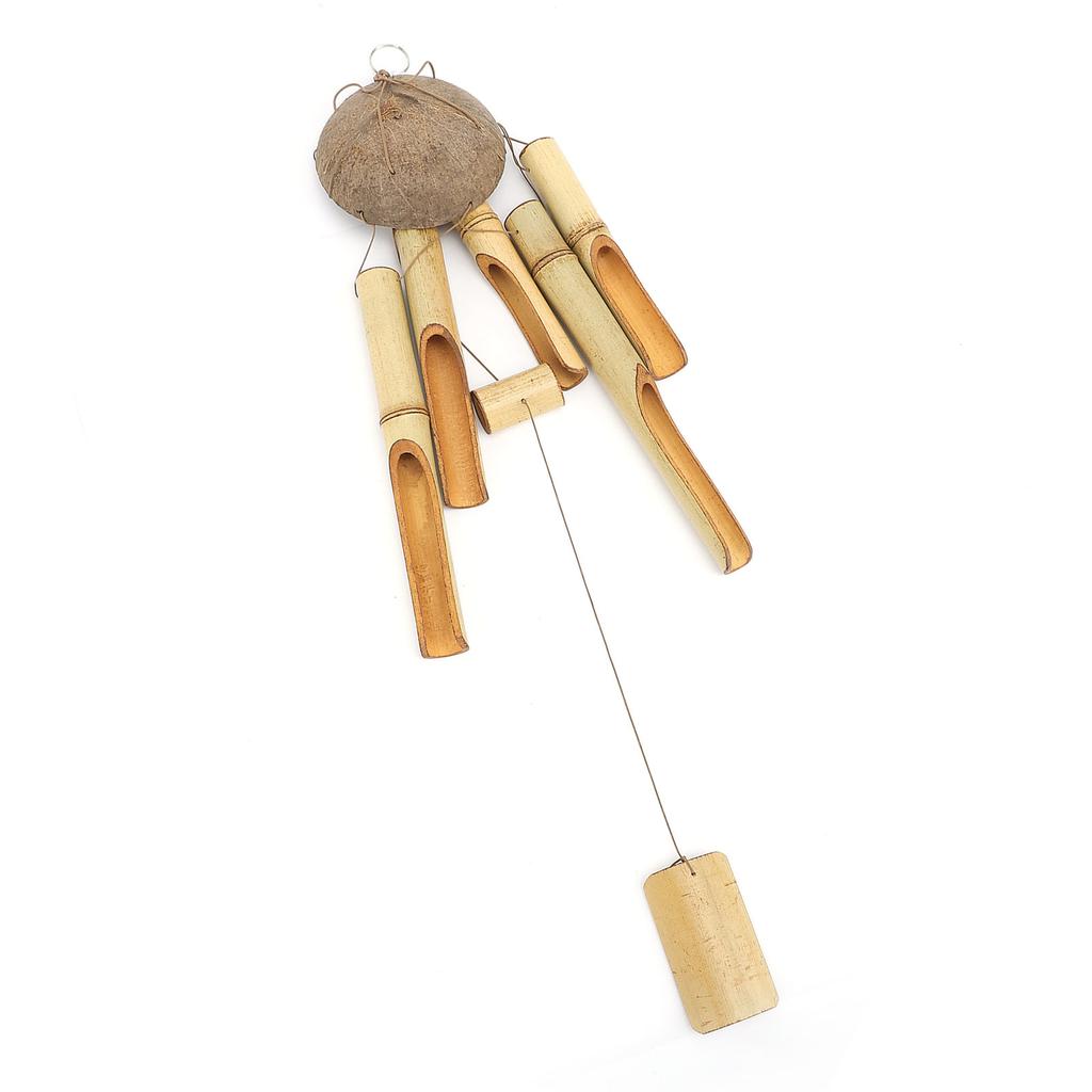 Bamboo Wind Chimes Coconut Shell Top Indoor Outdoor Hanging Decorative Outside Garden Decor Craft Gift