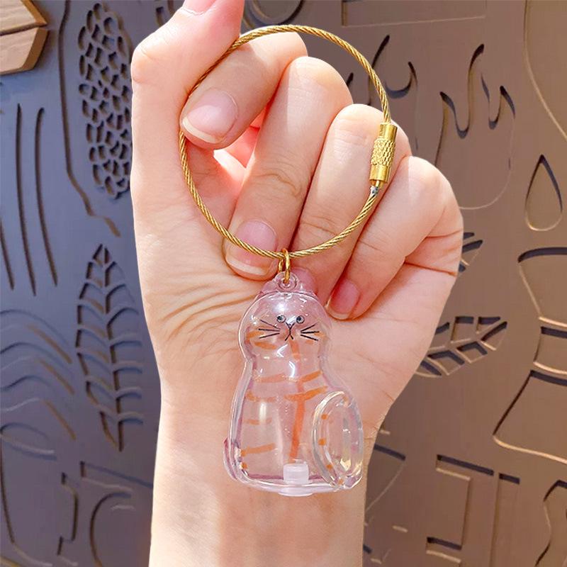 Blue Transparent Cat Hair Gashapon Keychain Storage Capsule