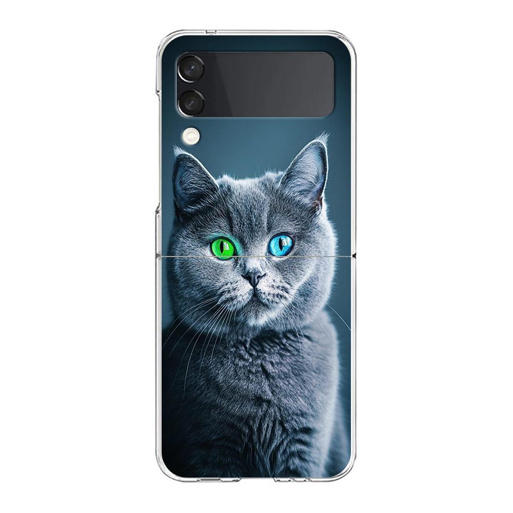 Cover per Telefono Per Samsung Galaxy Z Flip 7 6 5 4 Custodia Trasparente Per Samsung Z Flip 3 PC Rigido Pieghevole Gatto British Shorthair Carino