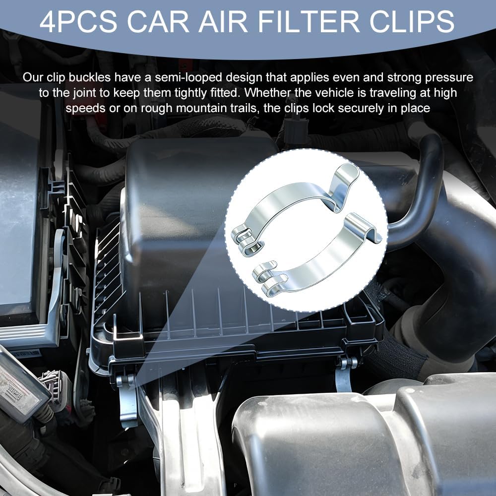 4PCS Air Filter Clips, Heavy Duty Air Cleaner Cover Clip, Air Cleaning Filter Housing Clips for Fastening Connections, Universal Automotive Spring