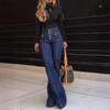 YYFS Women's Fashion Denim Casual Solid Color Print High Waist Buttons Trousers Pants & Capris