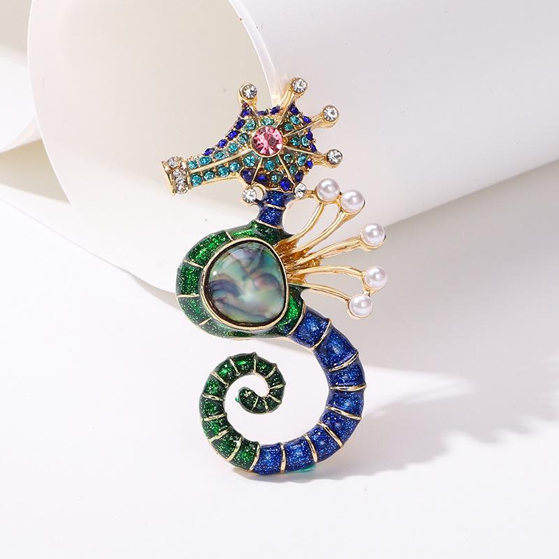 

Vintage Color Seahorse Light Luxury Fashion Retro Temperament High-end Brooch 3*6CM