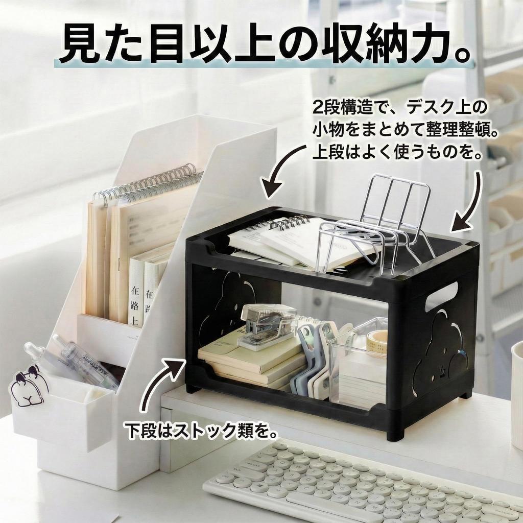 Storage Set of Desktop Desk Small Item Cute Bear and Paw Print Stationery Mini Black Queen-b Rack, 2, Organizer, Space-Saving, Storage, Design, Rack,
