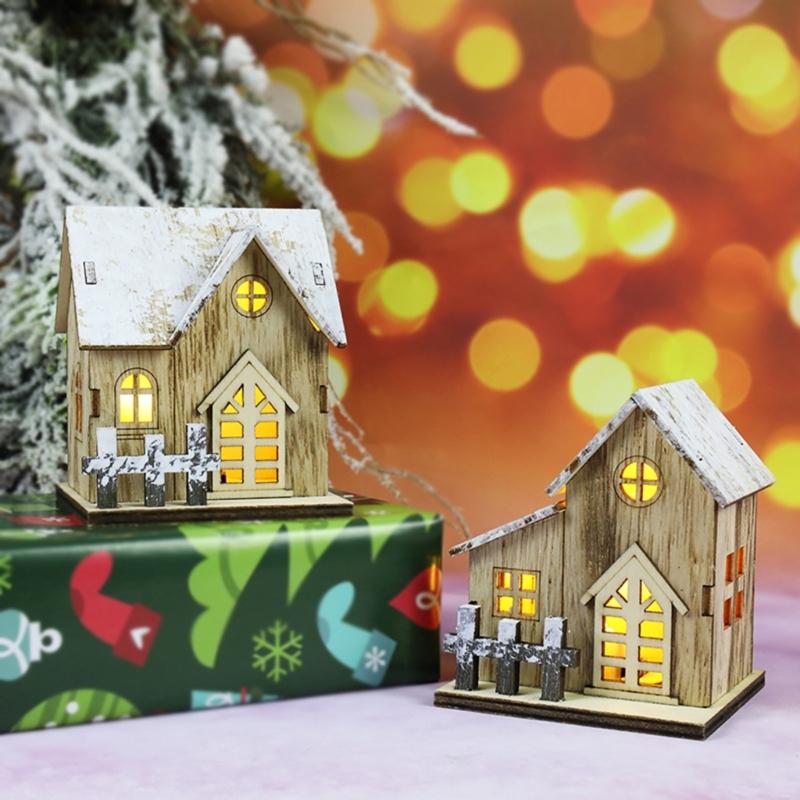 Luminous Christmas House Figurine Village Wood Ornament Exquisite Design for Delightful Display LED Light Ornament