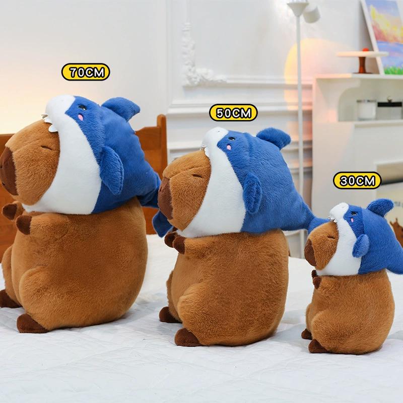 Shark Headgear Capibara Plush Toy Soft Stuffed Cartoon Capybara Plush Doll Simulation Shark Fluffty Animals Doll Toys Kid Gift