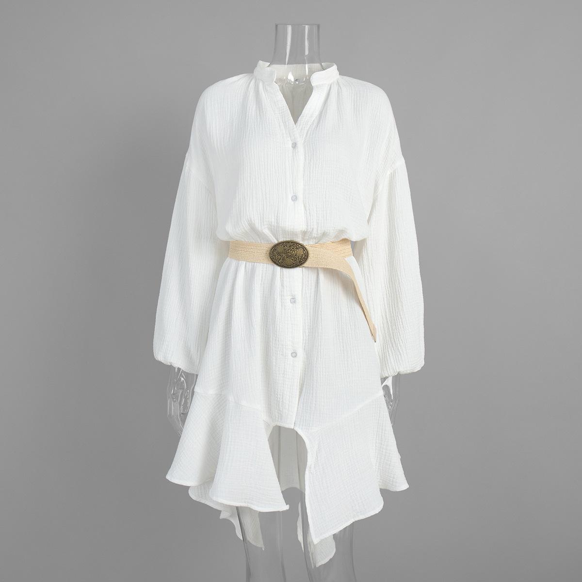 Irregular short dress European and American summer new round neck bat sleeve pleated shirt dress S