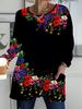 2025 Autumn Winter New Plus Size Women's Tops, Vintage Pattern 3D Print Fashion Crew Neck Long Sleeve T-Shirts