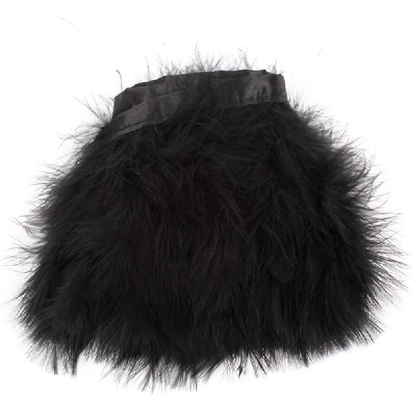 AWAYTR Turkey Marabou Hackle Fluffy Feather Fringe Trim Craft 6-8 Inches Width Pack of 2 Yards (Black)
