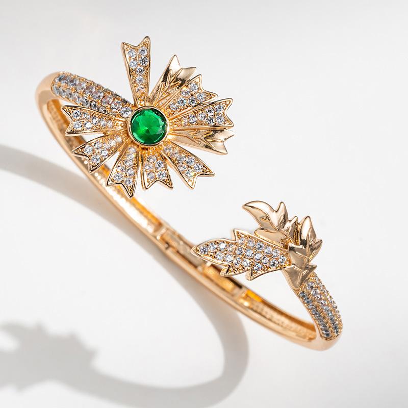 Premium Emerald Daisy Sunflower Bracelet Open Jewelry