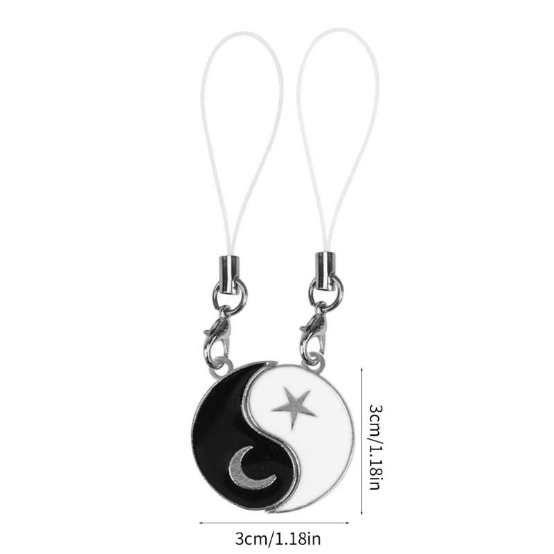 Black White Star Moon Keychain Pair Friendship Key Chain Pendant Couple Phone Charm Decoration for Key Bag Backpack