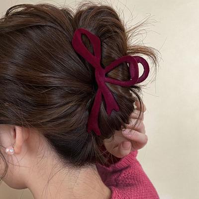 Velvet Red Velvet Hair Clips Korean Hair Accessories Bow Hairpin Women Hair Claw Clip  Autumn