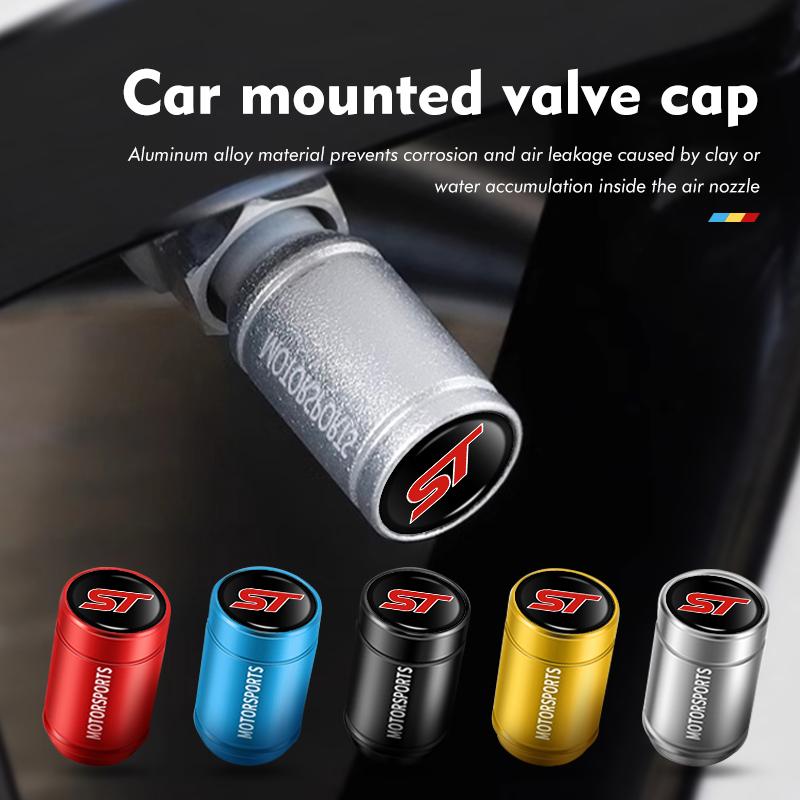 4pcs Car Logo Tire Valve Cover Alloy Wheel Tyre Stem Dust Cap For Ford S-MAX Kuga Mondeo Fusion KA Everest Escape ST Racing