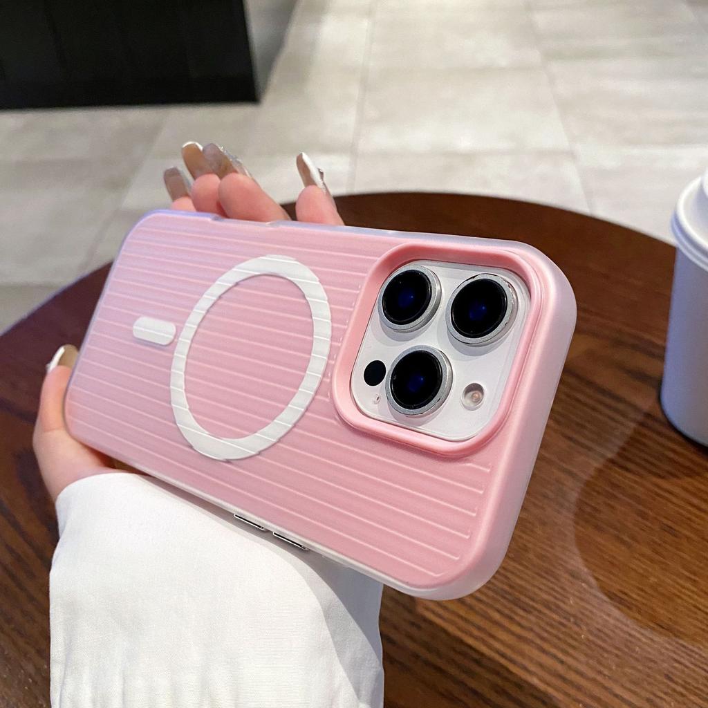 [2-in-1 skin feeling corrugated pattern magnetic attraction] Suitable for Apple 16E/16PRO mobile phone case skin feeling 15PROMAX