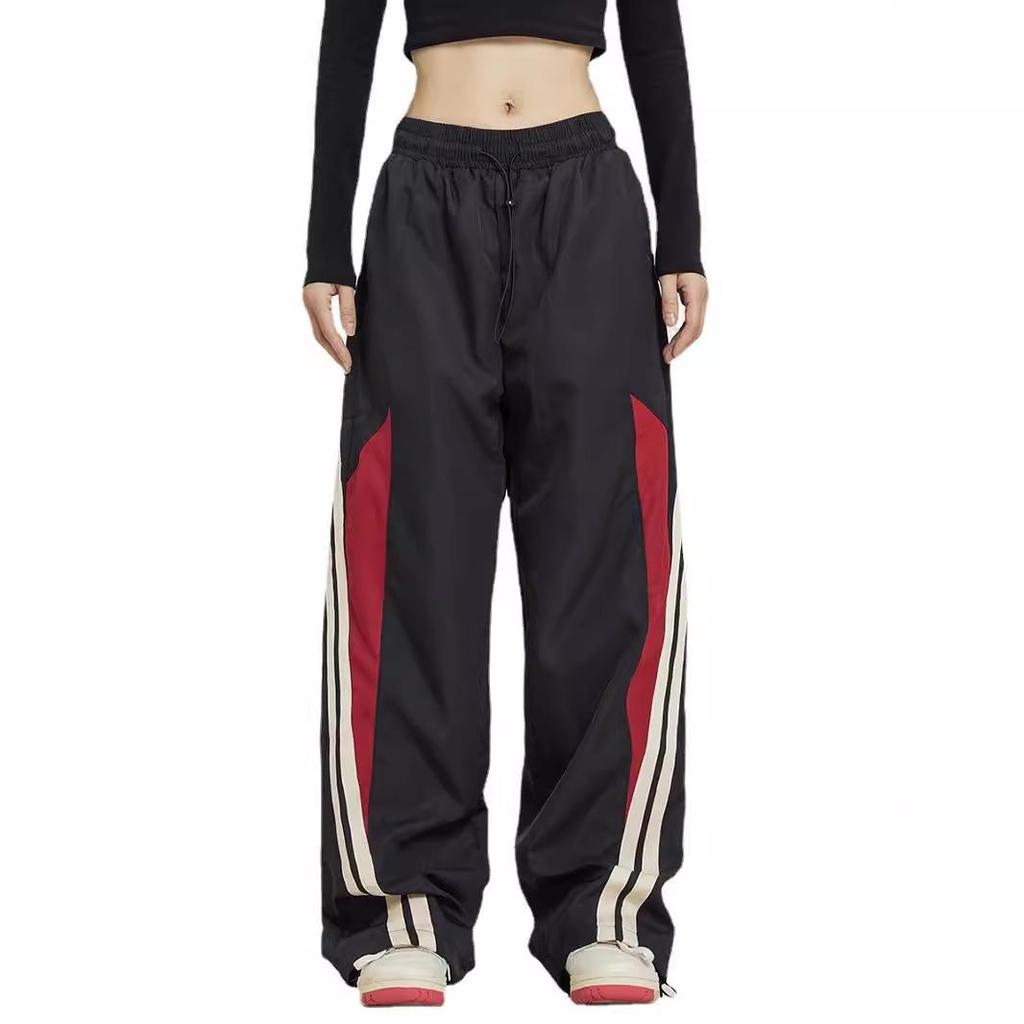 Amerikanische Harajuku Retro Jogginghose - Elastischer Bund Patchwork Hohe Taille Weites Bein