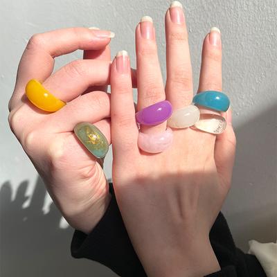 Retro Mehrfarbiger transparenter Acrylharzring Geometrischer runder Marmormusterring für Frauen Zarter Schmuck Mädchen