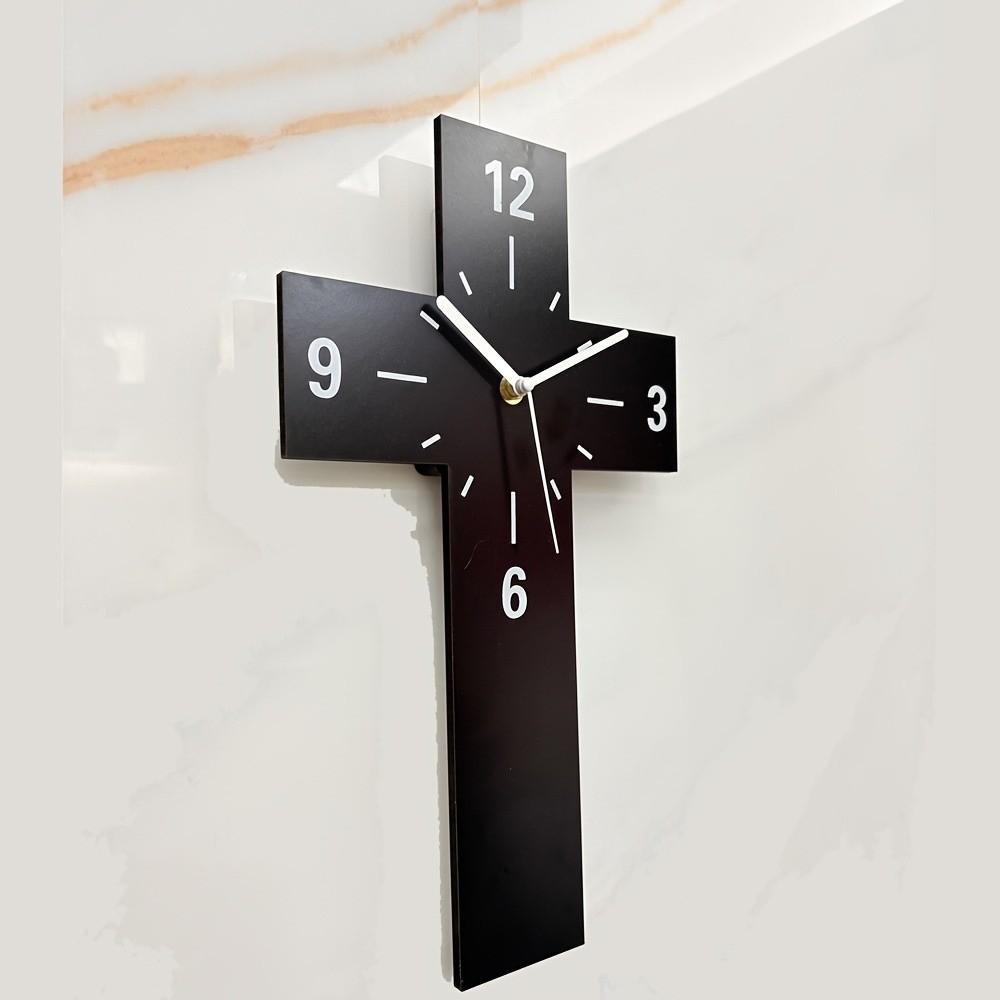 Non-ticking Wooden Cross Clock Solid Wood Quartz Wall Clock Vintage Cross Wall Clock  Home Office