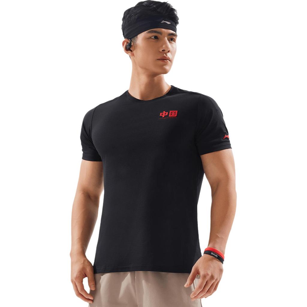 Li-Ning Comfortable Breathable Round Neck Versatile Short Sleeve T-Shirt Men Tops Black ATSV585-6