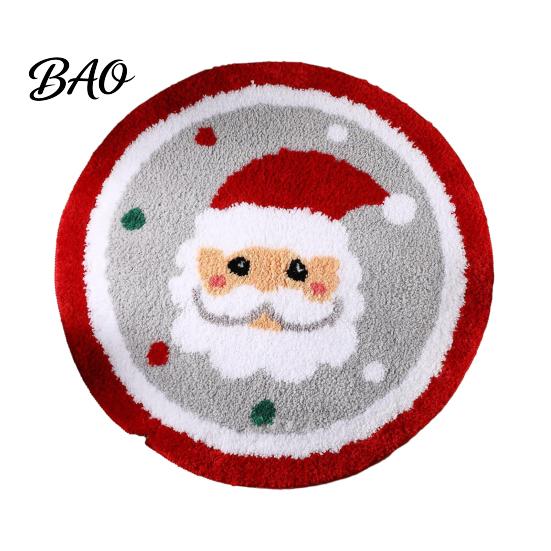 Holiday Party Floor Covering Round Christmas Rug, 39" Imitation Cashmere Santa Snowflake Pattern, Pattern Rug Area for Home Living Room Bedroom Decor