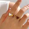 Stainless Steel Gold Color Heart Open Rings For Women Vintage Black Drip Oil Adjustable Couple Ring Jewelry Valentine's Day Gift
