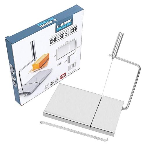 Stainless Steel Cheese Cutter - Durable Stainless Steel Cheese Cutter with 6 Replacement Wires | Multipurpose Butter Sausage Ham Cutter Board & Food S