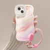 Pink and Purple Smudge Lanyard Suitable for Apple 16pro Mobile Phone Case Iphone15 Invisible Double Bracket 14 Silicone Anti-fall X