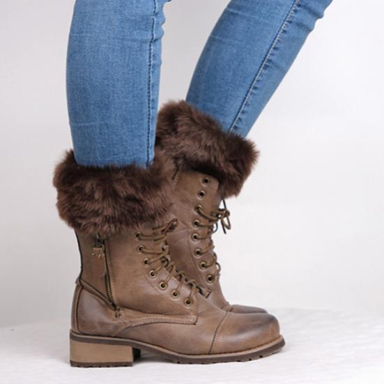 Puños de botas con canalé peludo para mujer, calentadores de piernas, moda de otoño e invierno