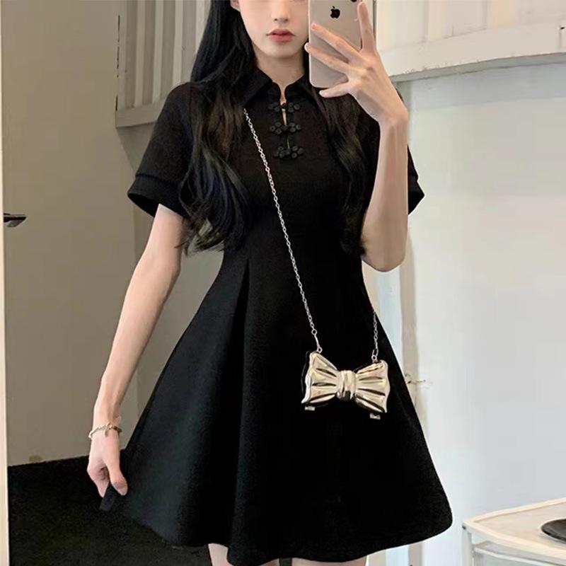 Black dress new women's small improved cheongsam temperament small black dress national style summer new Chinese style