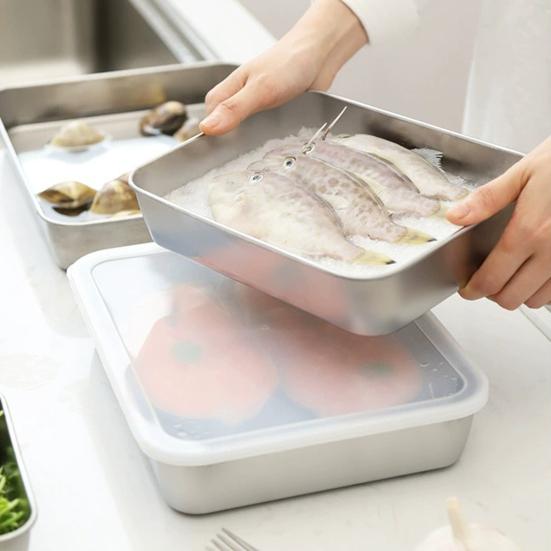 

3 шт. коробка для хранения продуктов из нержавеющей стали для сохранения свежести, легко моется с крышкой, гладкая поверхность, квадратные тарелки для домашнего обеда