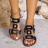 Large Size Belt Buckle Flat Bottom Hollow Sandals Women's Fashion Versatile Outer Wear Solid Color Beach Sandals Wish