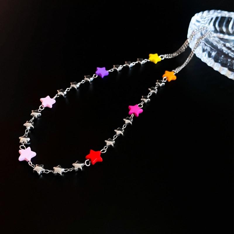 Bohemiean Star Bead Clavicle Chain Fashion Star Charm Necklace Star Chain Choker Womens Daily Outfits Delicate Jewelry