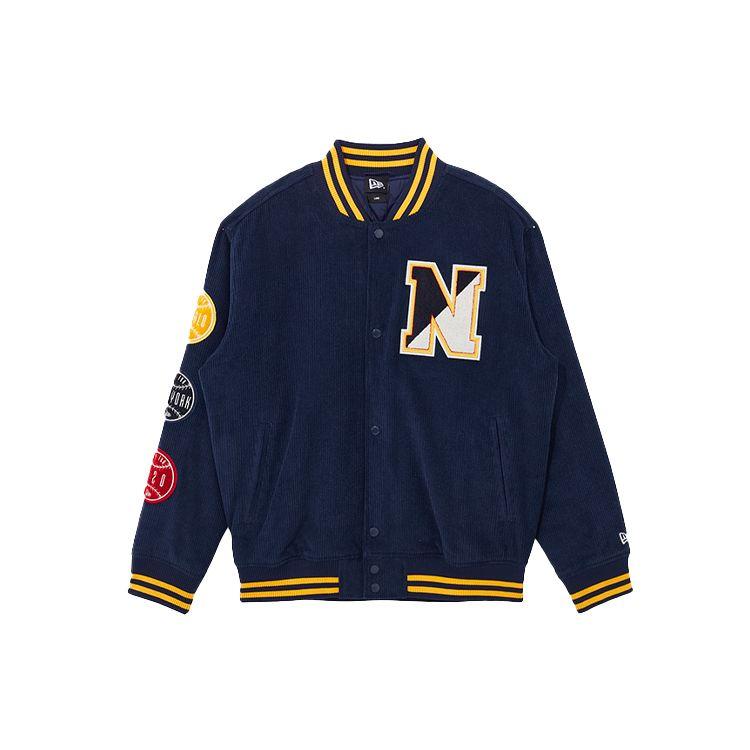 New Era Color Block Letter Corduroy Long Sleeve Baseball Jacket Unisex jackets Navy-Blue 13044914