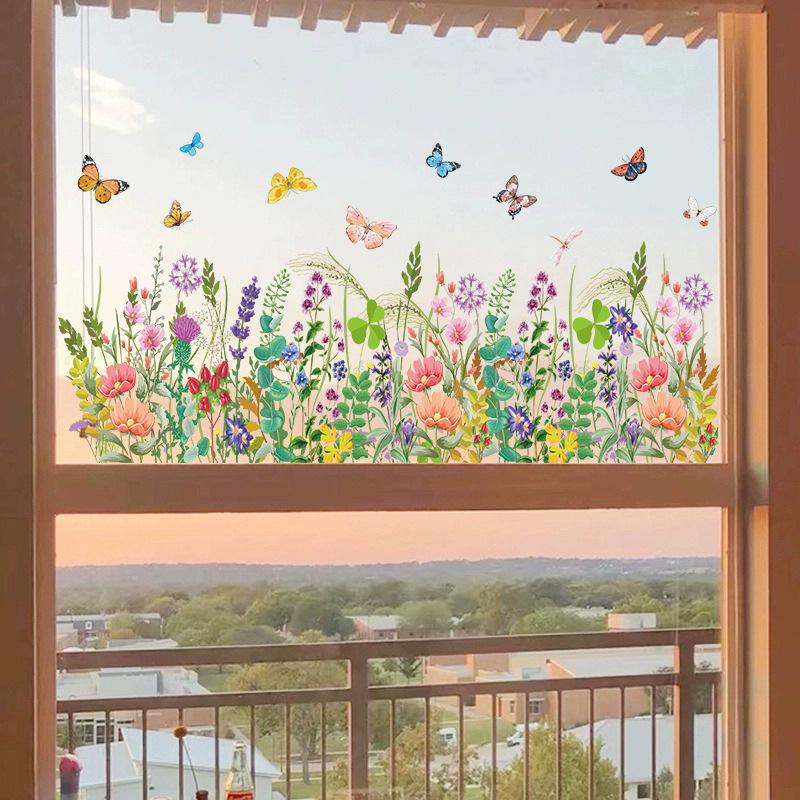 

Colorful butterfly flowers electrostatic stickers glass stickers living room bedroom window stickers home decoration window flowers Wildflower [UV] (opp bag roll stick)