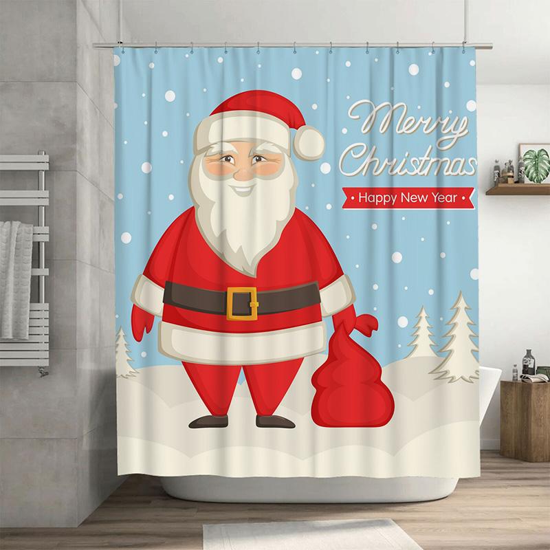 

Tu Christmas Shower Curtain Santa Claus Holiday Festive Winter Reindeer Elk Snowflakes Holiday Decor Bathroom Set Waterproof Xma W60H190(CM)-1 Pcs