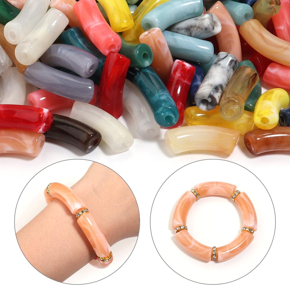 20pcs 35x11mm Acrylic Curved Tube Beads Dual Color Loose Beads For Jewelry Making DIY Handmade Necklace Bracelets Accessories