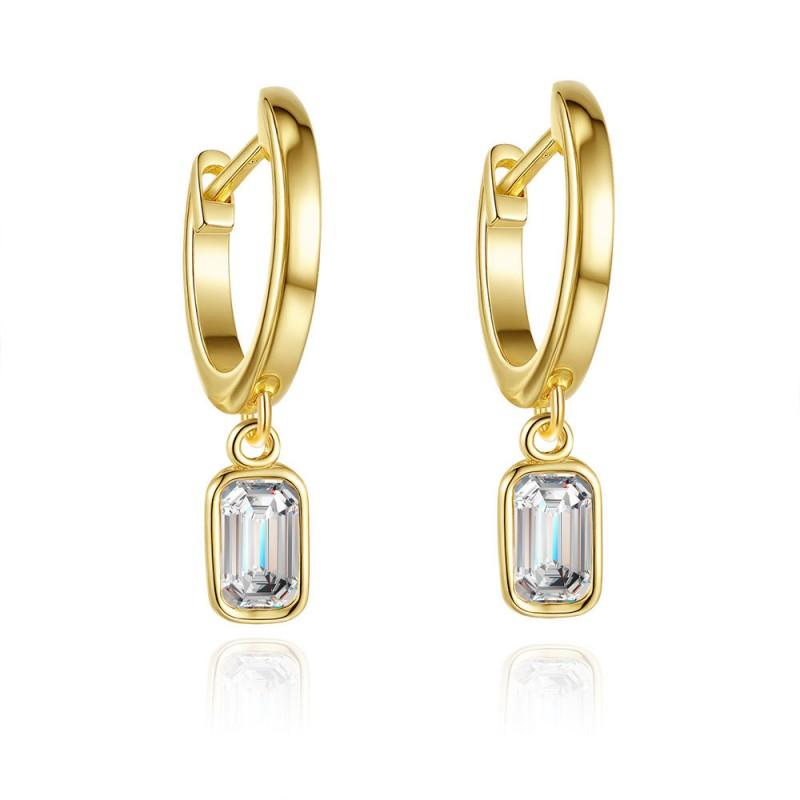 Womens Geometric Rectangle Stud Earrings With 0.5ct Moissanite 14K Gold Plated Over Sterling 925