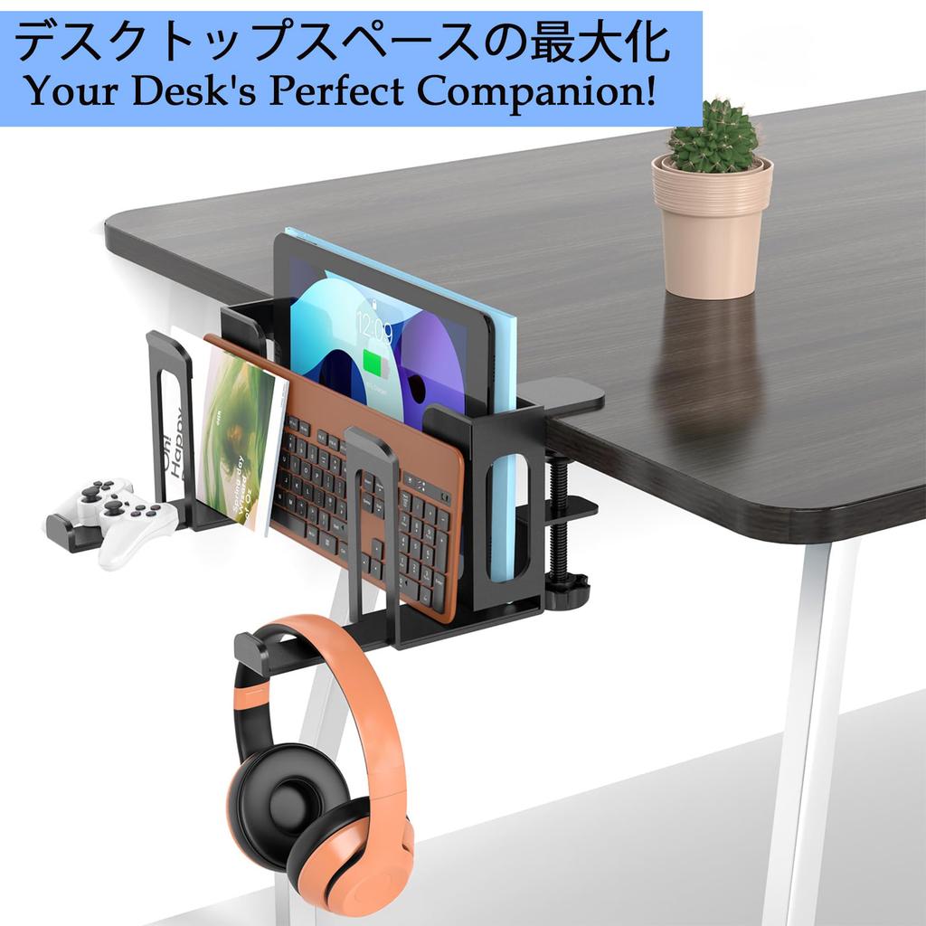 ROLIZOE Dvoupatrový stolní stojan na notebook, Nevyžaduje vrtání, Stolní stojan s upínáním, Nastavitelné vertikální úložiště, Úložiště dokumentů, Pod stůl