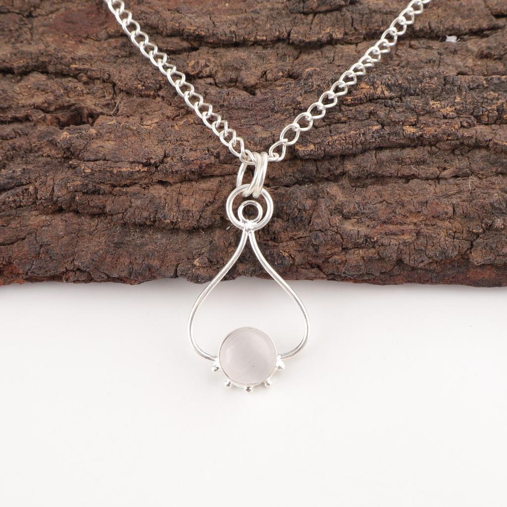 Round Selenite Stone 925 Silver Trendy Birthday Wife Gift Wedding Boho Pendant PP-40-47