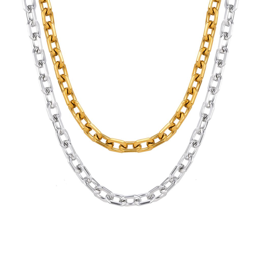 6.5mm Stainless Steel Chain Necklace, Women Paperclip Necklace Gold Plated, Chunky Jewelry 16inch